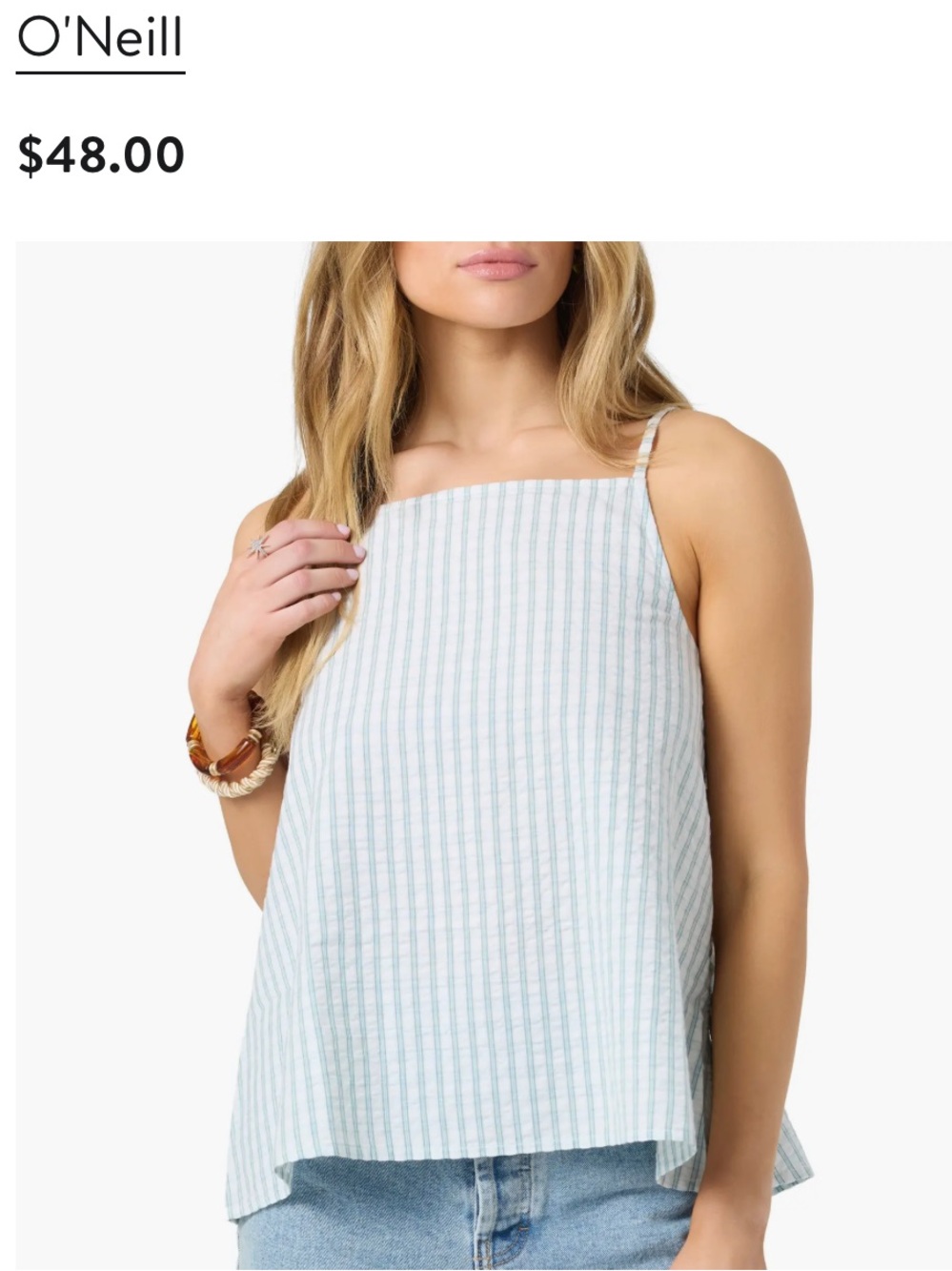 O’Neill Striped Square-Neck Cami Top in Winter White Size Small